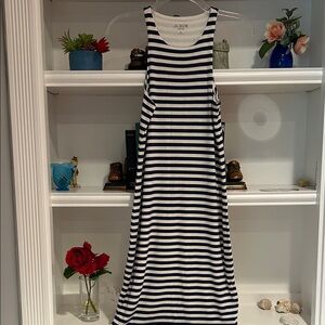J. Crew Black and White Striped Midi Dress
